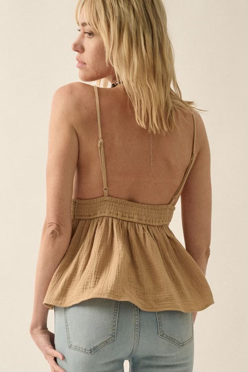 TAUPE CROCHET TOP